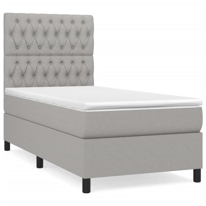 3141977 vidaXL Lit à sommier tapissier et matelas Gris clair 90x190 cm Tissu