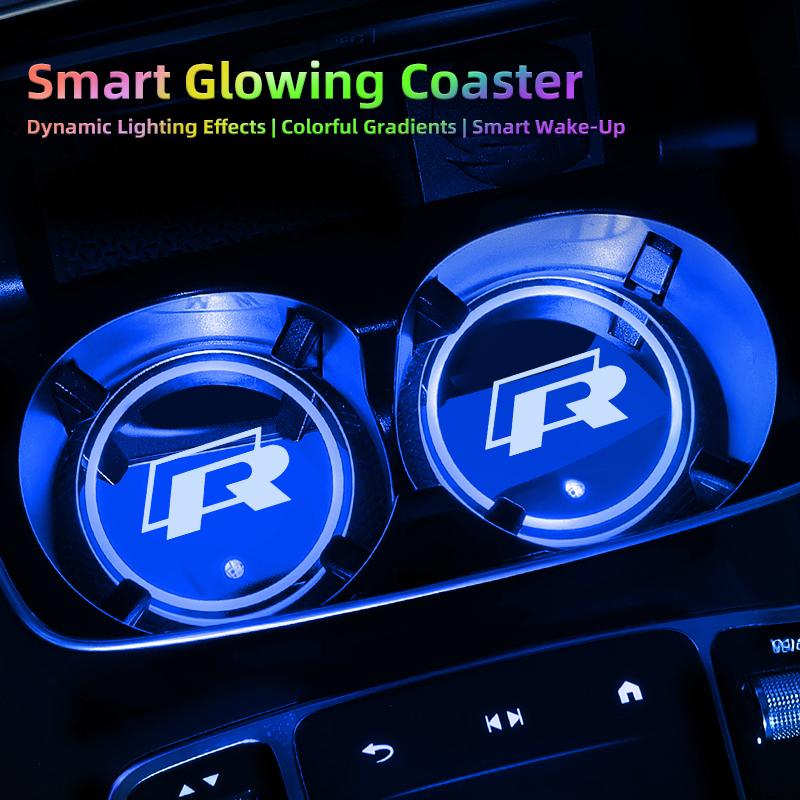 Autoaufkleber Auto Leuchtende Untersetzer LED Licht Wasserbecher Matte Für VW Golf Amarok T5 Phaeton GTI Teramont Auto USB Ladeuntersetzer