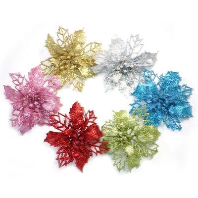 Shimmering 10cm Glitter Poinsettia Flowers Set of 5/10 for Christmas Tree