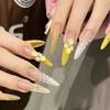 Hand-Painted 3D Ice Flower Yellow French Style Wearable Nails