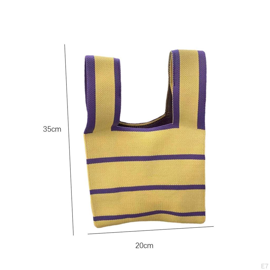 Striped Contrast Bag Knitted 20cm X 35cm Versatile Portable Stylish Polyester Travel Party Tote