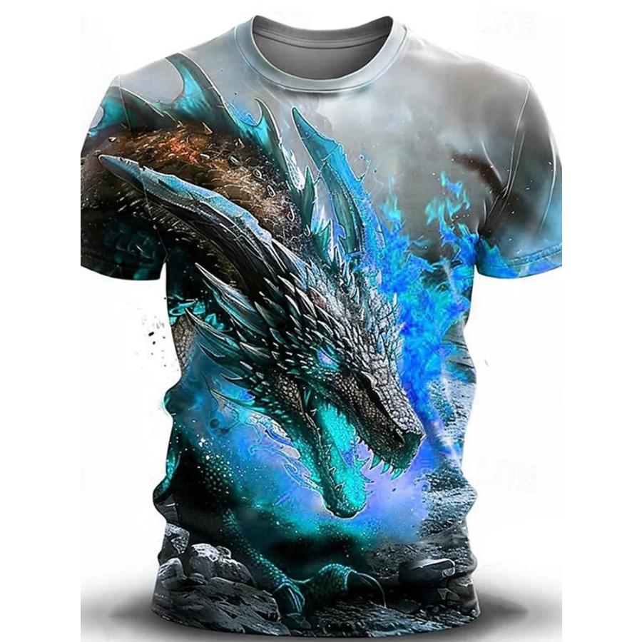 Summer Men\'s Casual T-Shirt Graphic Dragon Casual Subculture 3D Print T-Shirt Outdoor Sports Comfortable Tops Street T-Shirt