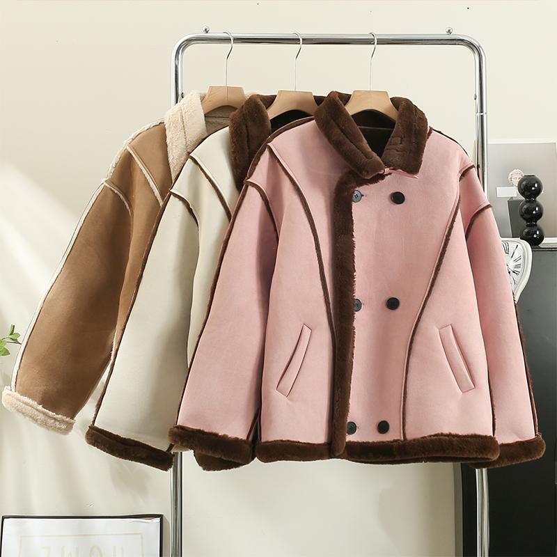 

Женская плюшевая утолщенная мотоциклетная куртка, зимняя Свободная хлопковая куртка с длинным рукавом и воротником-стойкой, женское базовое пальто в стиле пэчворк