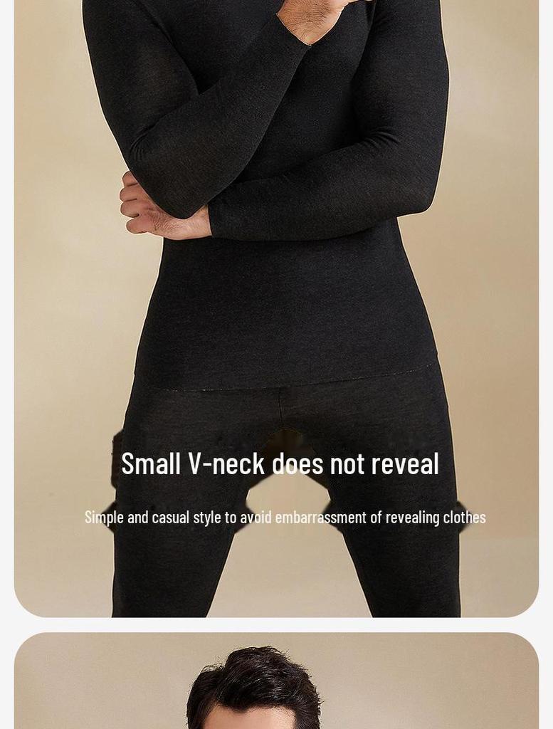 Men's V-Neck Cashmere Silk Velvet Thermal Underwear Set