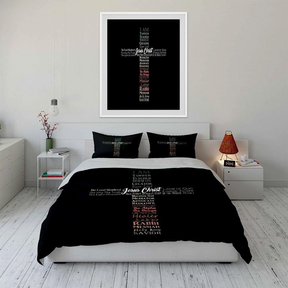 Religious Cross Bedding Set with Text Bedding Set (1 Duvet Cover, 2 Pillowcases, Duvet Not Included)
