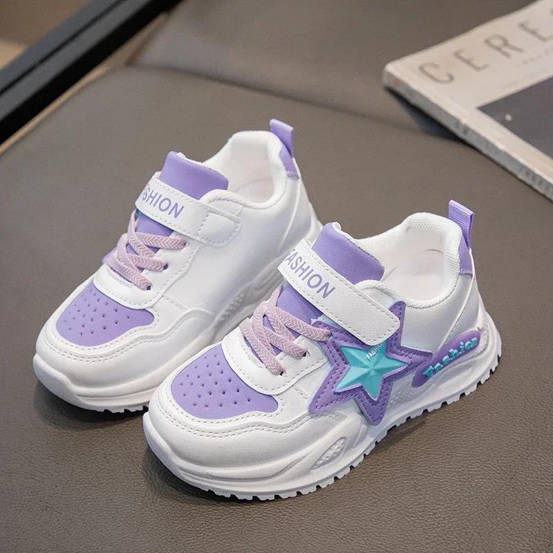 

Girls Sports Shoes Princess Style Sweet Stars Kids Sneakers Thick Soft Sole New Fashion Children Running Shoes Hook&loop 36