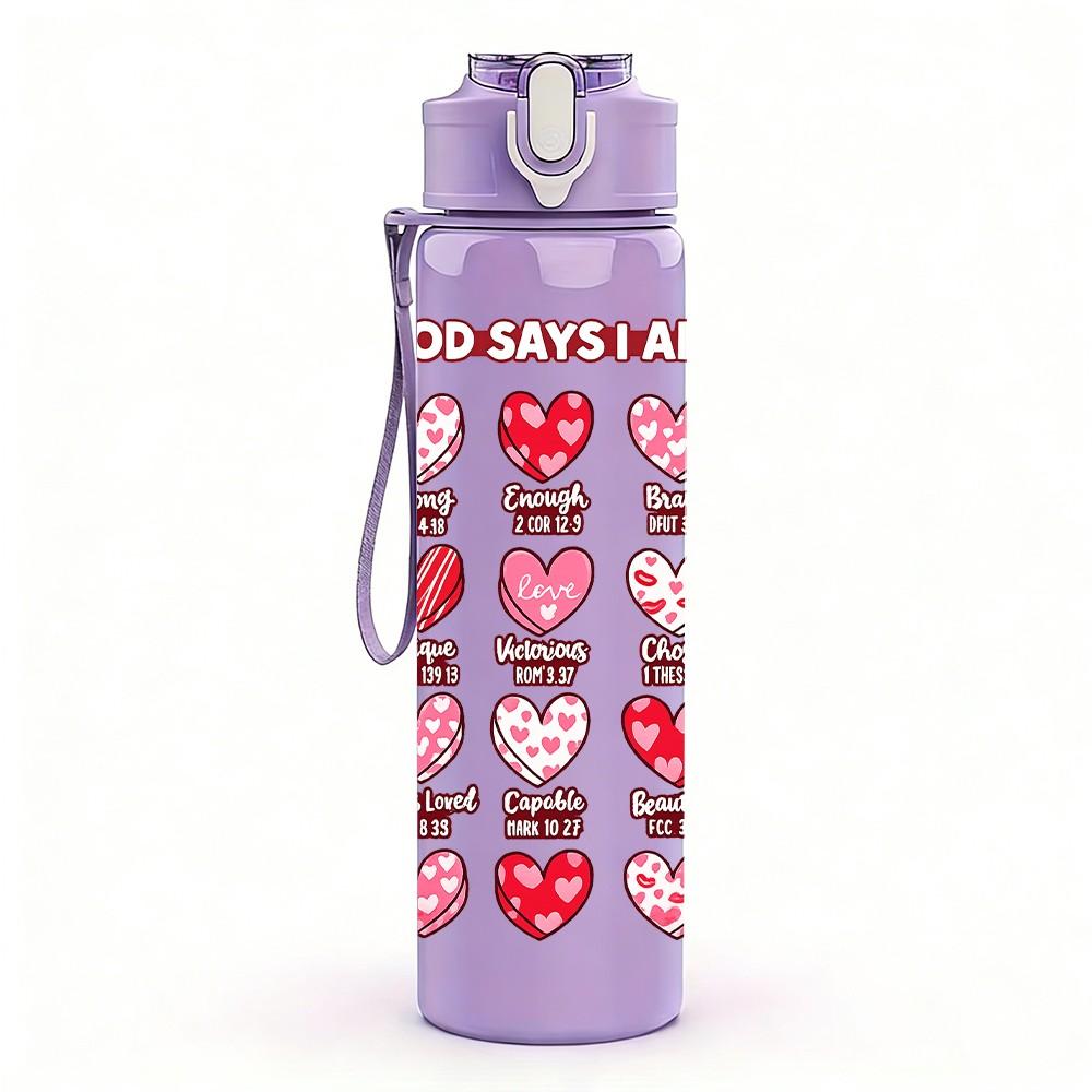 1PC Heart Stack Love Letter Art Print 750ml Color Plastic Sports Water Bottle Leakproof Flip Straw Lid Suitable for Sports Office Home Use
