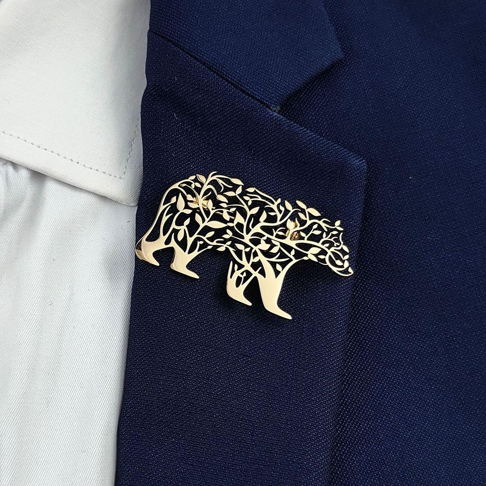 Punk Style Stainless Steel Brooch Plated Corsage Pin Trendy Polar Bear Brooch  Clothes Accessories