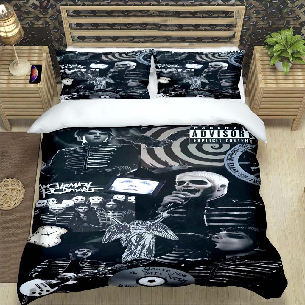 M-Mikey Way-My Chemical Romance Stampe Set Biancheria da Letto Set Articoli per il Letto Set Piumone Adolescenti Ragazze Cartoni Animati Twin Singolo Regalo per Bambino