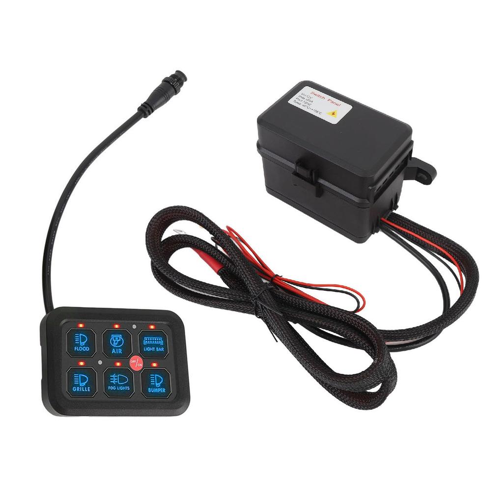 12V 6-Gang Switch Panel with Dimmable LED Light Control, Aluminum, 720W 60A, for Car, Truck, Boat, UTV, and ATV Circuit Systems (Blue Light)