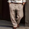 Men's Linen Pants Double Pleated Front Pockets Straight Tube Solid Comfortable Breathable Leisure Vacation Cotton Blend Fashion
