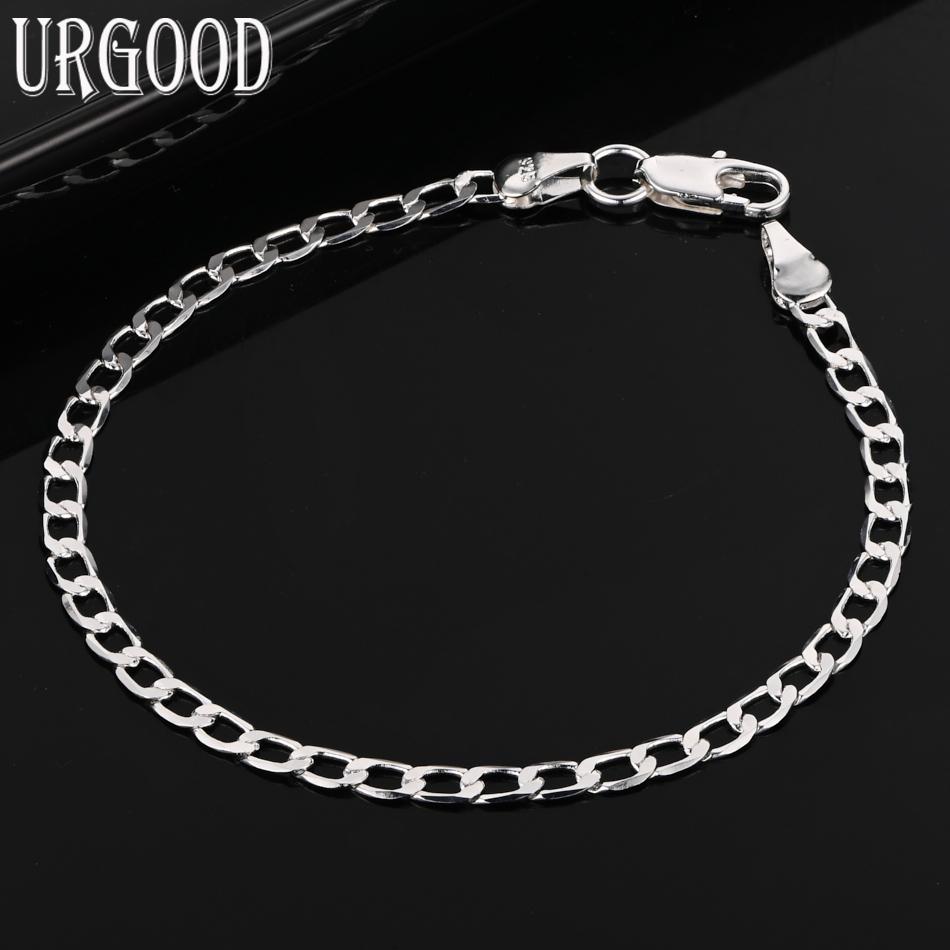 925 Sterling Silver Wedding Jewelry 4mm Side Chain Bracelet