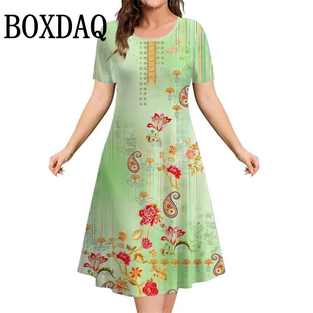 Summer Short Sleeve Clothing Colorful Print Women's Dresses Casual Fashion Plus Size Loose Pullover Elegant Dress For Woman