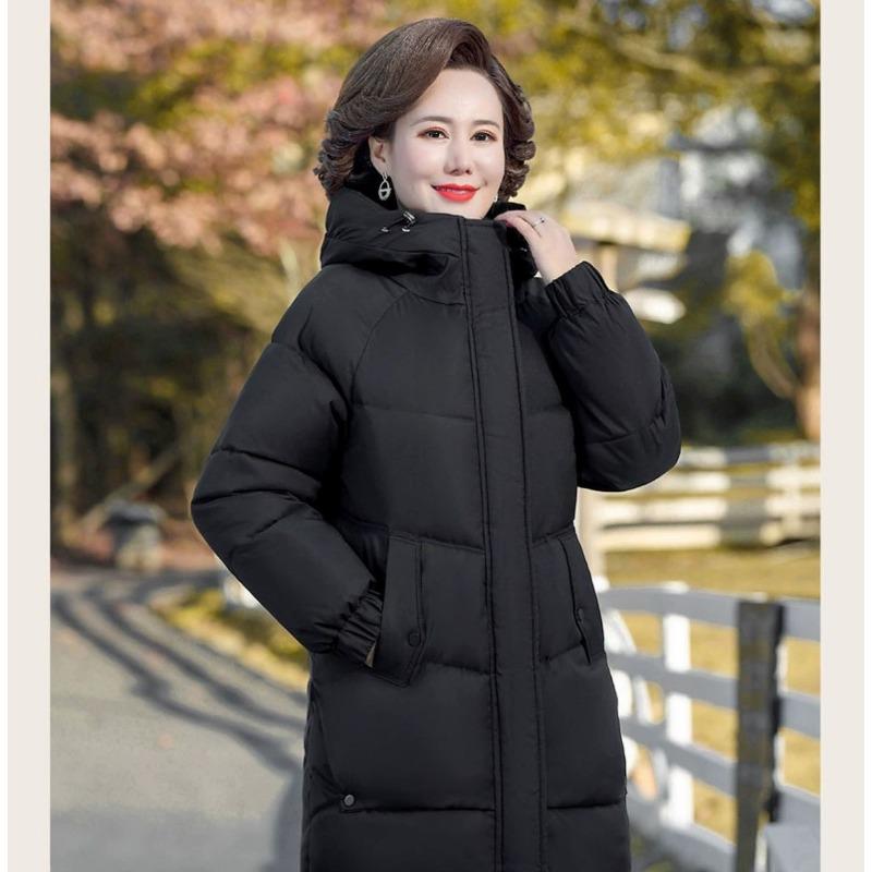 Winter Cotton Padded Jacket Hooded Fleece Thick Parkas Warm Loose Long Overcoat Middle Aged Coat