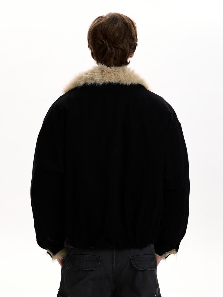 Men's Retro Cotton Jacket with Fur Collar, Golden Eagle Design - Thick, Warm, Versatile, and Trendy Winter Outerwear.