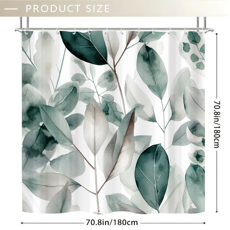 Watercolor Eucalyptus Leaves Shower Curtain - Soft Green & Teal,  Easy Clean with Hooks