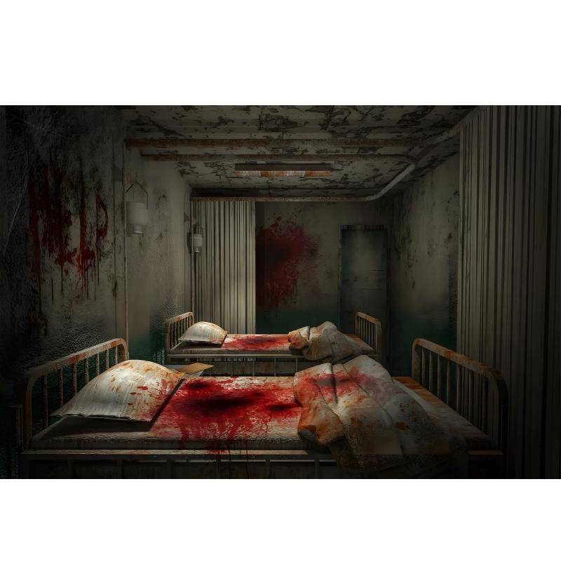 Halloween Pozadí Fotografie Krvavá Zombie Sestřička Pacient Halloween Strašidelný Dům Párty Foto Koutek Strašidelná Nemocnice Pozadí
