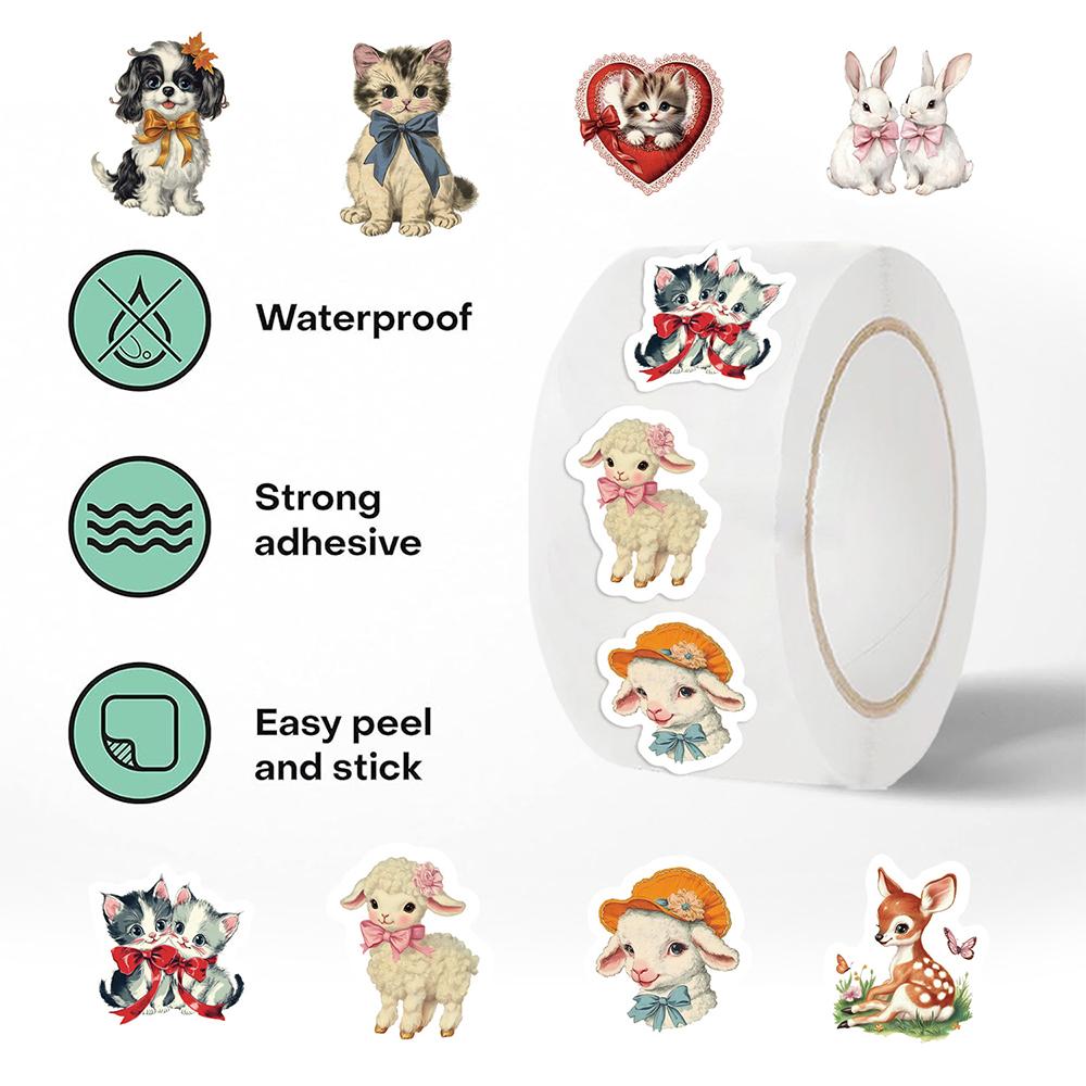 500pcs/Roll Retro Dog Cat Animals Stickers Kawaii Graffiti Decals DIY Suitcase Journal Notebook Cute Cartoon Seal Label Sticker