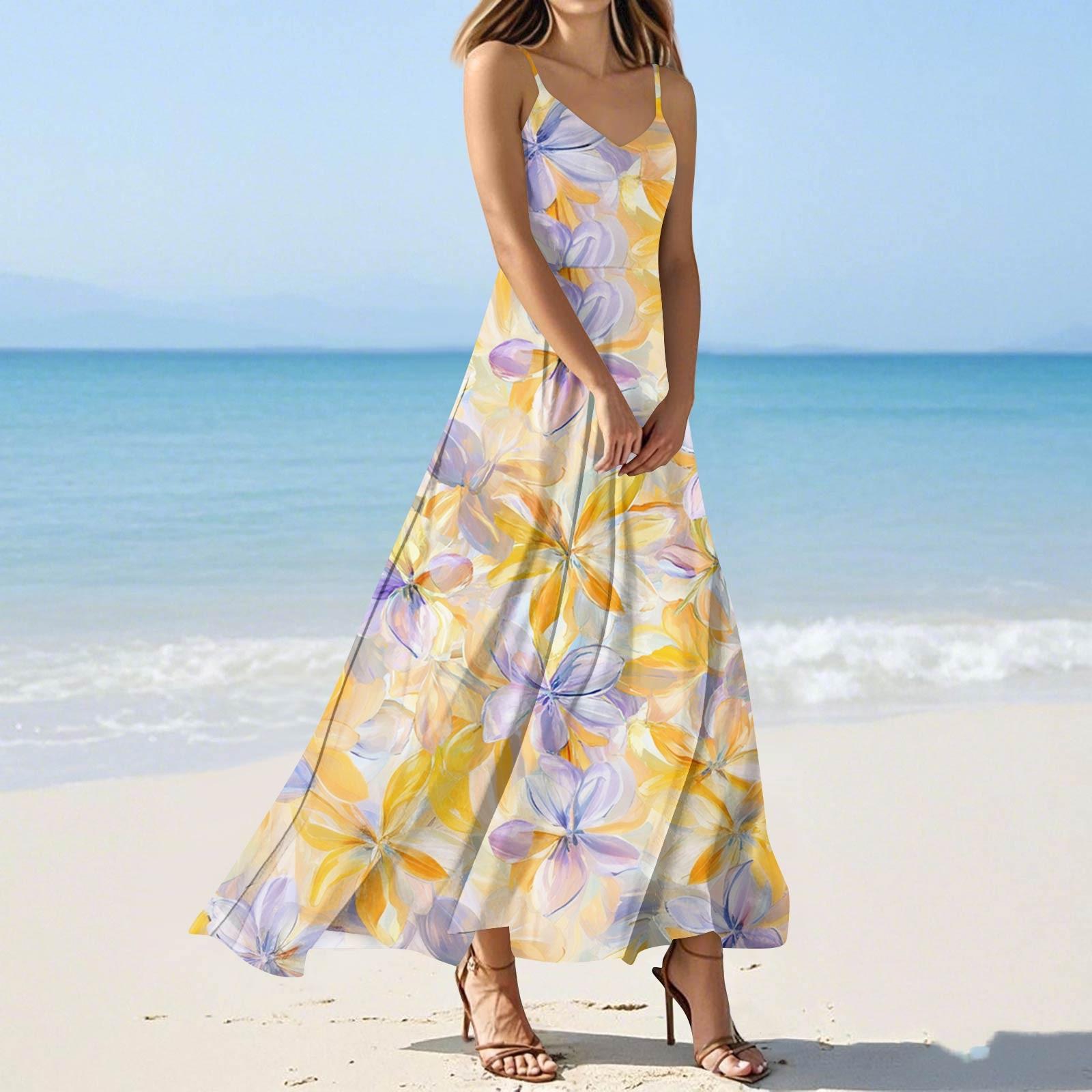 

Women s Summer Casual Fashion Print Dresses V-Neck Sleeveless Dresses XL жовтий