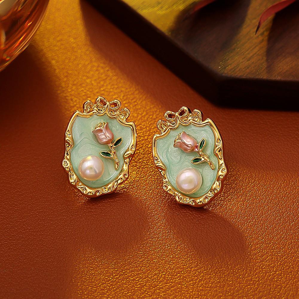 Monet Garden Medieval Baroque Pearl Earrings - Elegant, Retro Style for Women