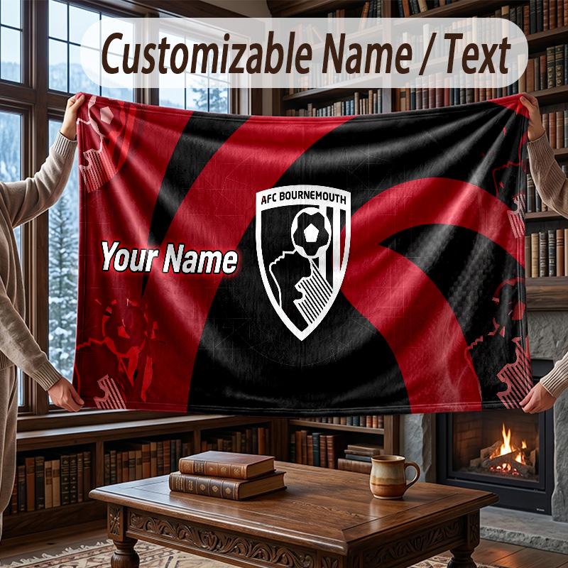 Custom Name Flannel Throw Blanket Bournemouth Football Pattern Warm Home Decoration