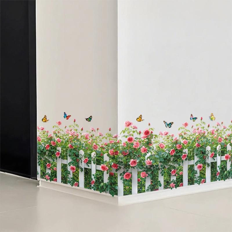 Rose Floral Garden Fence Wall Sticker Self Adhesive Room Hallway Decor