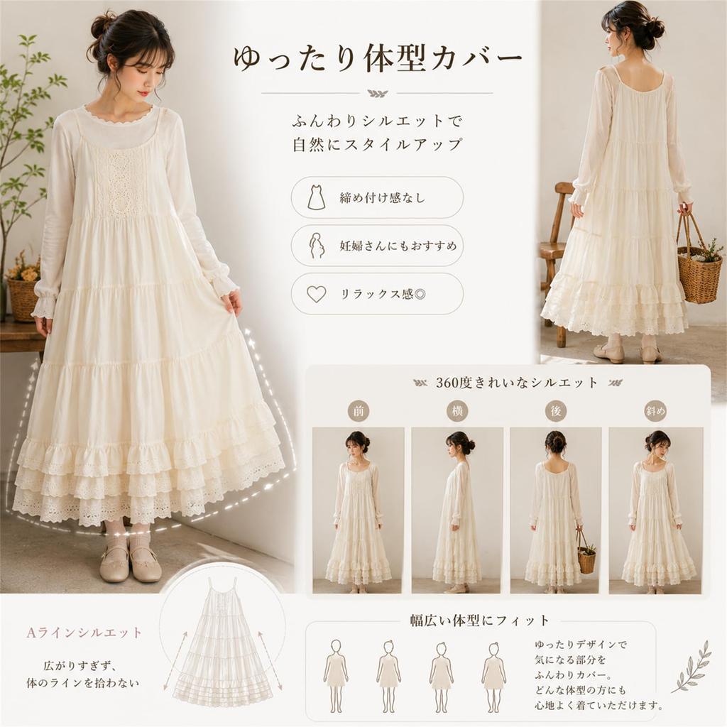 Camisole Dress for Petticoat Embroidered Tiered Inner Maxi Summer Clothes [JQBFL] Women, Dress, Dress, Dress, A-line, Flare, Camisole, Paneled,