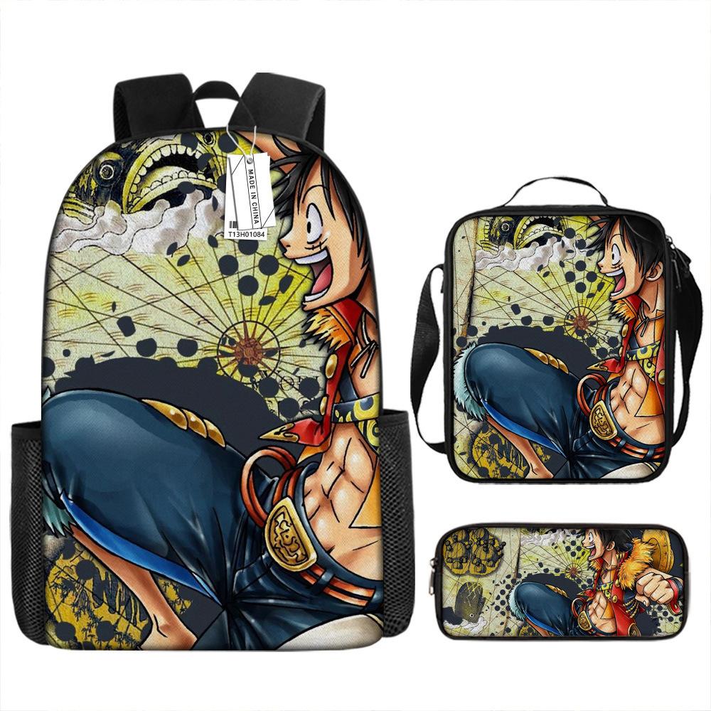 

Периферийный Рюкзак Школьный Студенческий ONE PIECE Мультяшный Школьный Рюкзак Детский Рюкзак Ранец из трех частей pencil case
