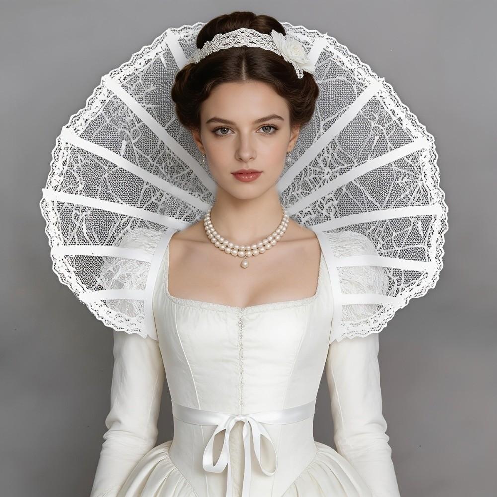 Lace Queen Cosplay Cloak Mesh Halloween Costume Accessories Victorian Stand Up Collar Women