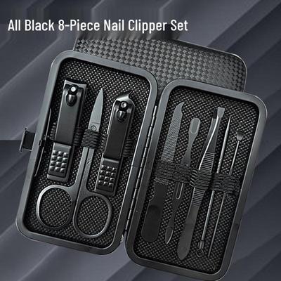 Ensemble Manucure 8 Pièces Tout Noir: Coupe-ongles, Pince à cuticules, Lime
