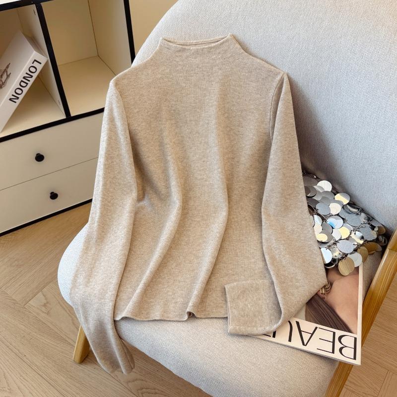 Autumn Winter Half High Collar Solid Sweater Women Casual Fashion All-match Bottomed Knitting Pullover Top