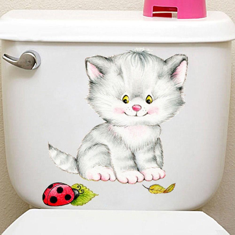 

Art Decal Home Decoration Toilet Cartoon Very Cute Kitten Wall Sticker Bathroom E