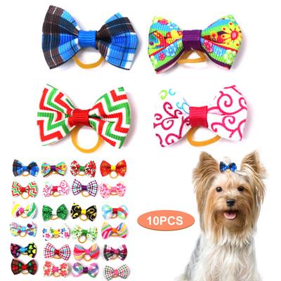 10Pcs Pet Hair Bows Multi-color Dress-up Soft Fashion Pet Puppy Bowknot Hair Band for Holiday