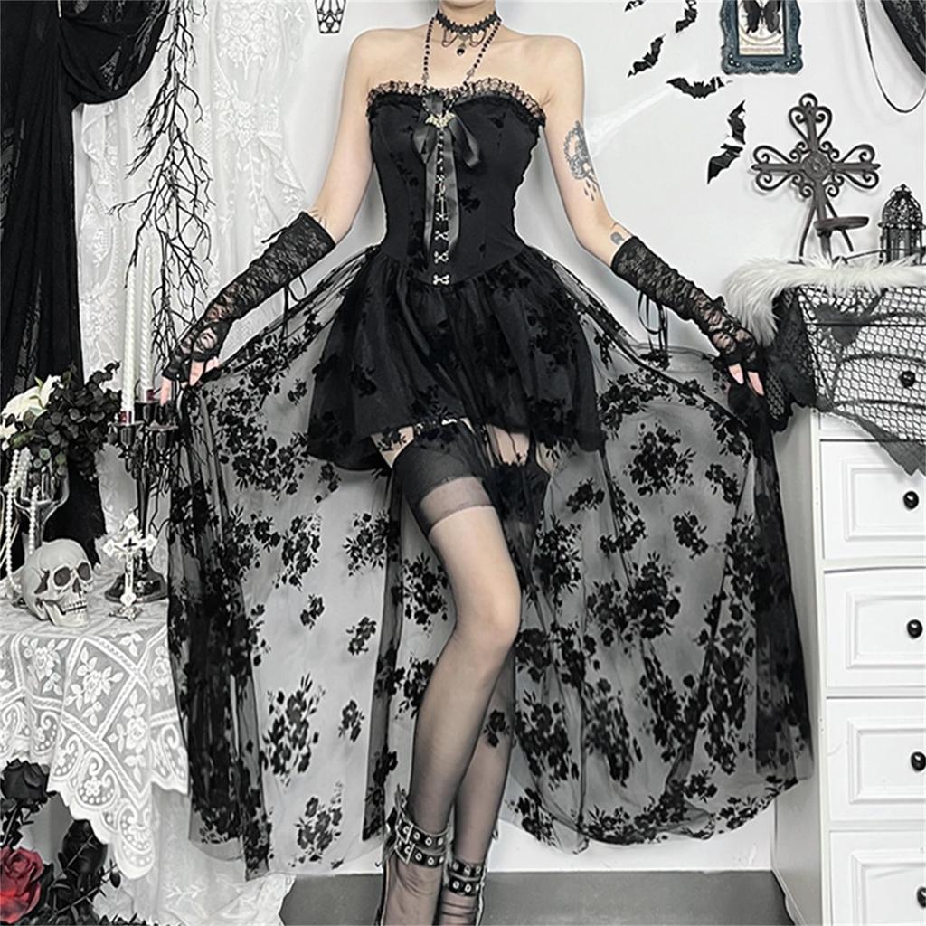 Sivrusn Gothic Lolita Cosplay Sweet Ladylike Hip Korean Stage Harajuku Size M Dress, Black, A-Line, Knee-Length, Lolita, Lolita, Princess, Dress, Hop,