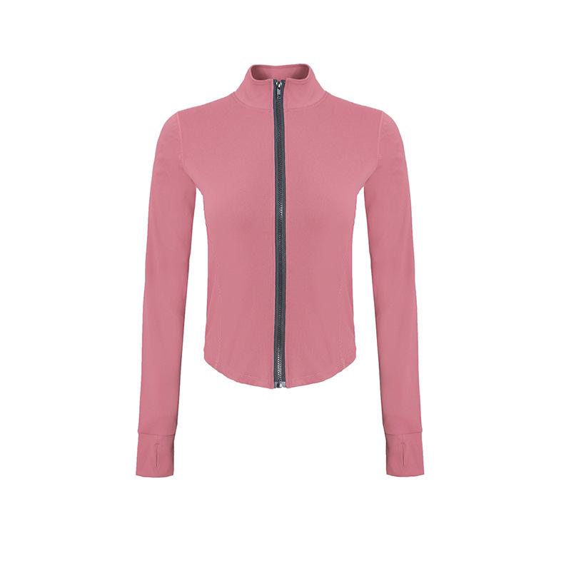 Stand-Collar Slim-Fit Fingerless Yoga Jacket - Long-Sleeve, Elastic, Zippered Running Wear