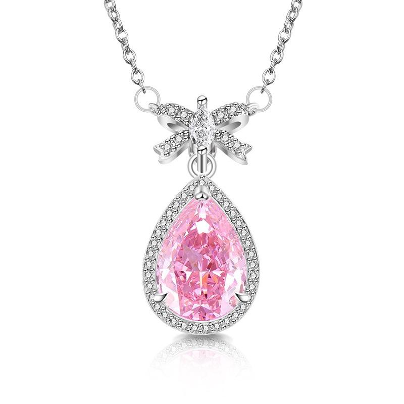 Bow Pendant Waterdrop Necklace High Carbon Diamond Zircon Ice Cut Necklace for Female Clavicle Chain Engagement Gift
