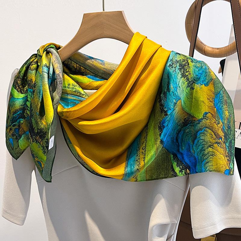 Natural Silk Scarf Women Square Shawls Wraps Scarves Pashmina Female Hijab Bandana Bufanda Poncho Kerchief Cachecol 90Cm