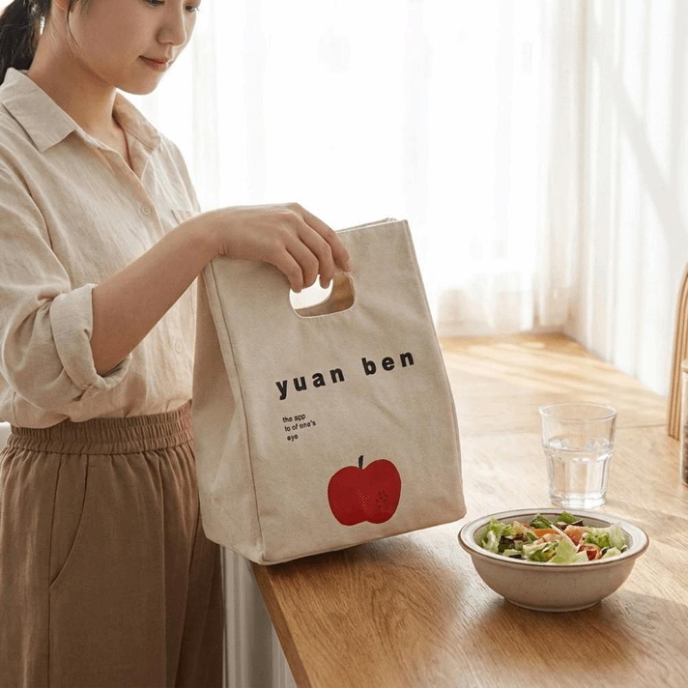 Canvas Insulated Lunch Bag Large Capacity Food Storage Bag Tote Portable Picnic Bag School