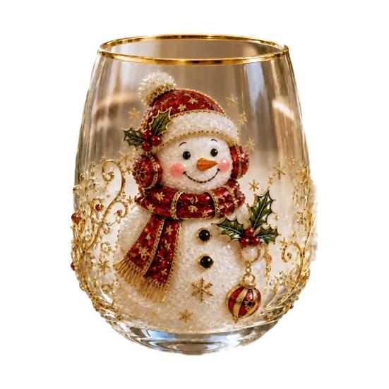 Bicchieri Unici per Feste di Natale 330ML Bicchiere d'Acqua in Vetro, Motivo Ghirlanda/Babbo Natale/Alce/Calze/Pupazzo di Neve Vetro Festivo Edizione Limitata Regalo