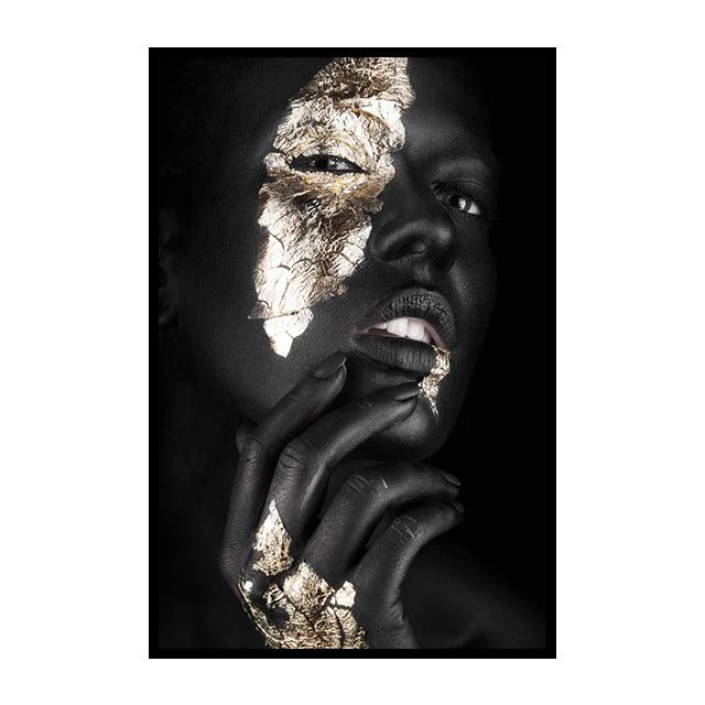 African Woman Canvas Poster Gold Foil Mask Jewelry Decorative Painting Living Room Wall Painting for Modern Home Decor Painting