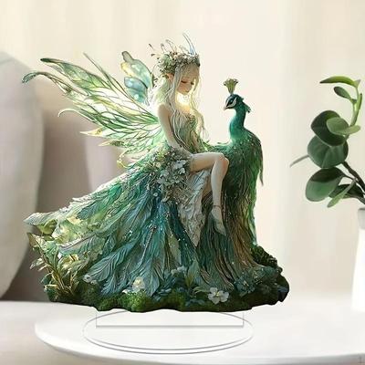 Fairy Green Elves Sign Decoration Accent 19x20cm Gift Ornament with Base for Living Room Indoor