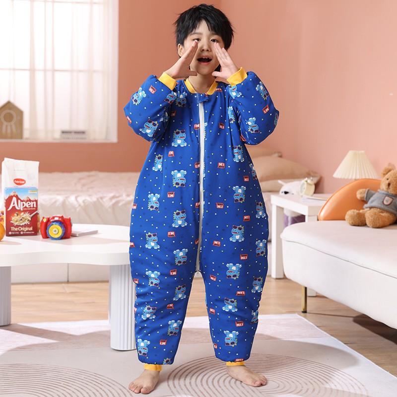 Cotton Warm Toddler Sleepsuit With Legs Boys Girls 3-12 Years Thick Pajama Sleep Bag Winter