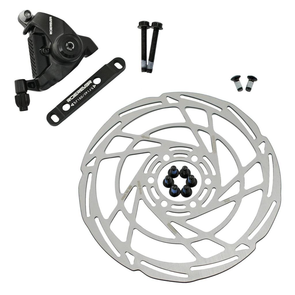 RIDEREVER Flat Mount Mechanical Disc Brake Set 160mm RD2318 MCX-2 Dual-piston w/ Rotors, Black,