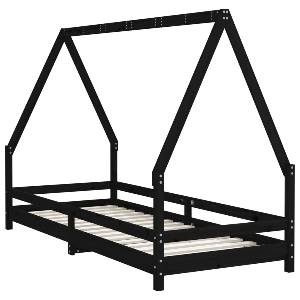 Kids Bed Black 80 x 200 cm Solid Pine Wood