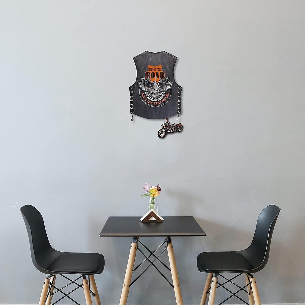Vest Motorcycle Wooden Wall Clock Pendulum Swing Clock Cafe Decor Home