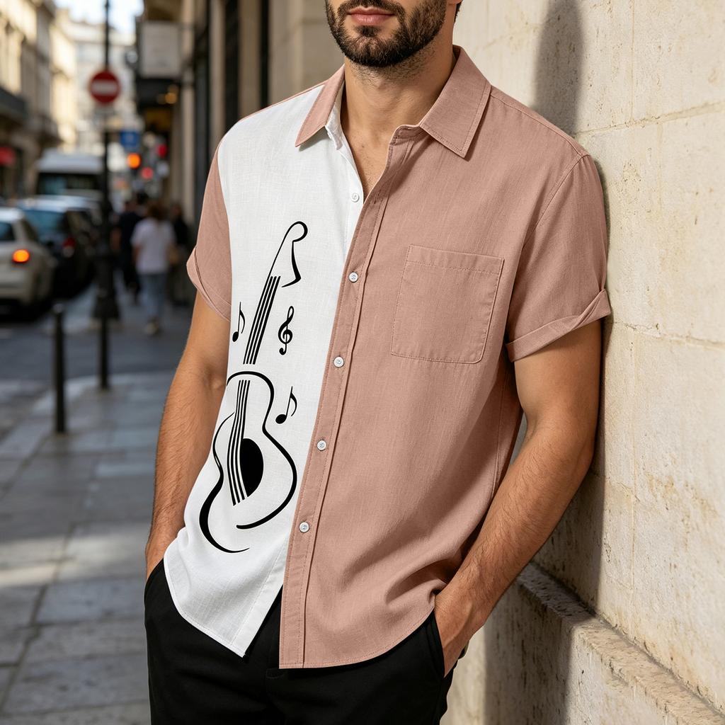 Men's Loose Fit Casual Short Sleeve Button Down Shirt - Relaxed Cotton Shirt for Daily Wear