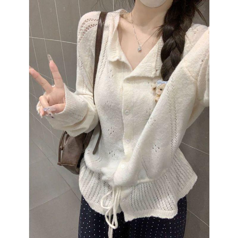 Women S Long Sleeve Knit Sweater With Waist Tie Hollow Out Fashionable