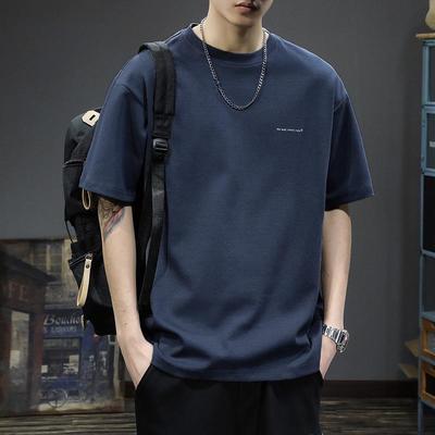 T-shirt à manches courtes pour homme, poids lourd - Style américain, pur coton, tendance, coupe ample, blanc.