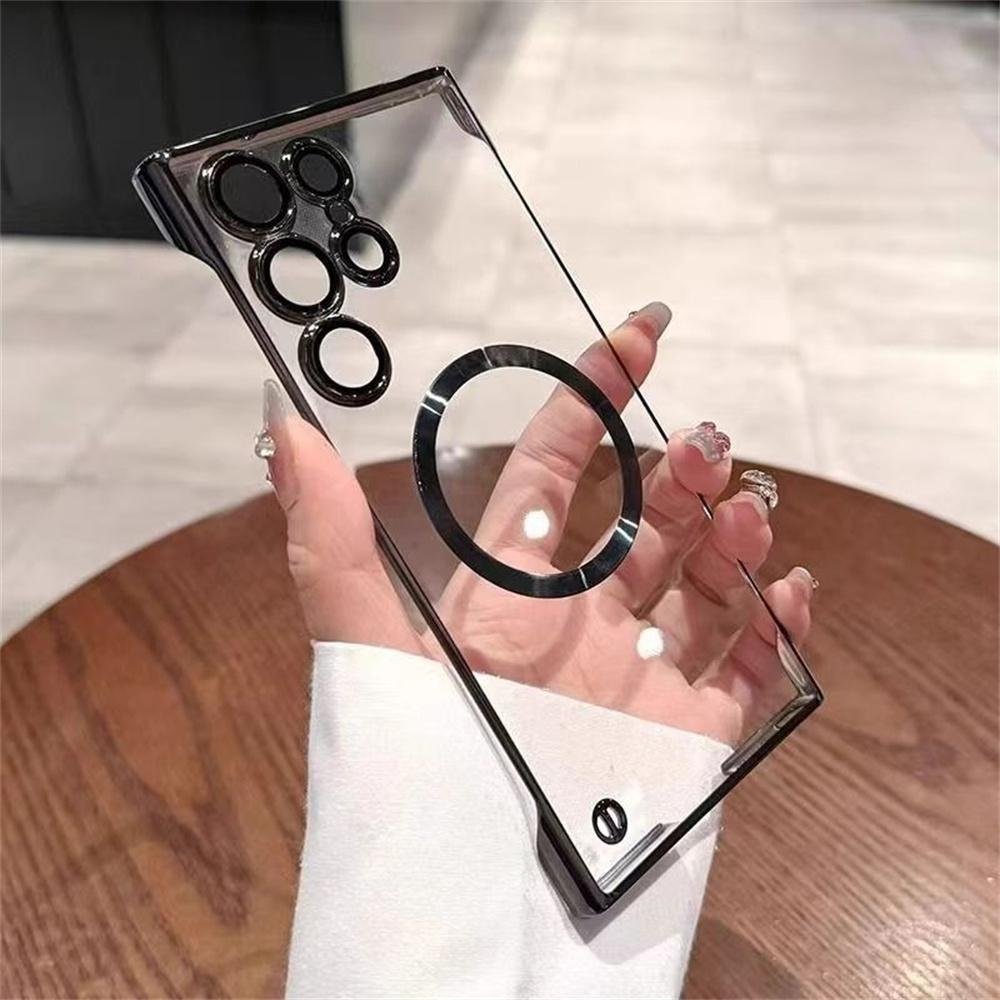 

For Samsung Galaxy S23 Ultra Case Transparent PC Frameless Magnetic Phone Cover Black