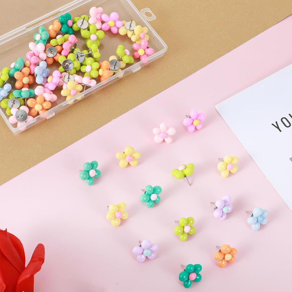 50 Pcs Flower Push P Colorful Cute Thumb Tacks Bulletin Board Tacks Flower Decorative Push P and Tack for Office Decorative, CorkBoard